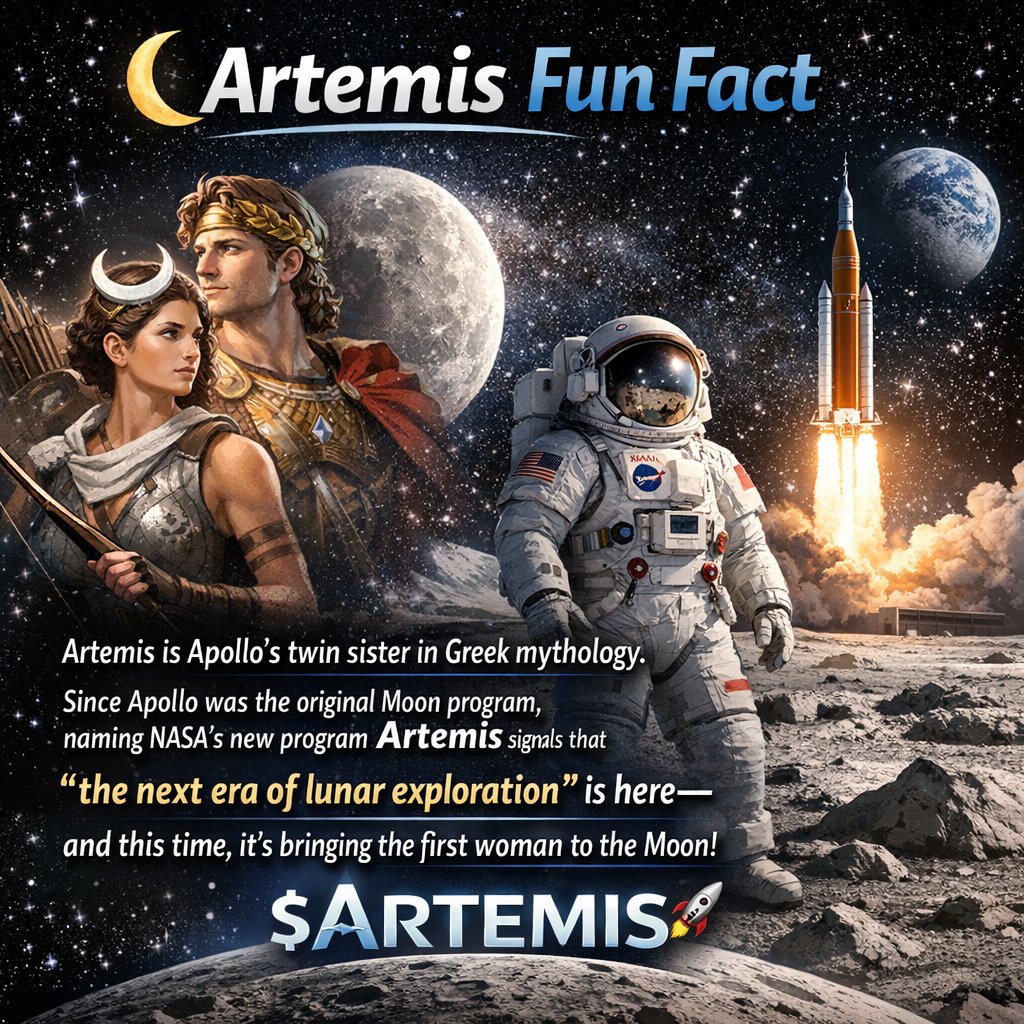 🌙 Artemis Fun Fact

Artemis is Apollo’s twin sister in Greek mythology. Since Apollo was the original Moon program, naming NASA’s new program Artemis signals that “the next era of lunar exploration” is here - and this time, it’s bringing the first woman to the Moon! 🌕✨ This