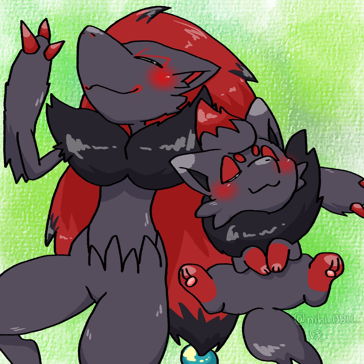 お題箱ありがとうございました！
寝てるゾロアとゾロアーク🖤❤️