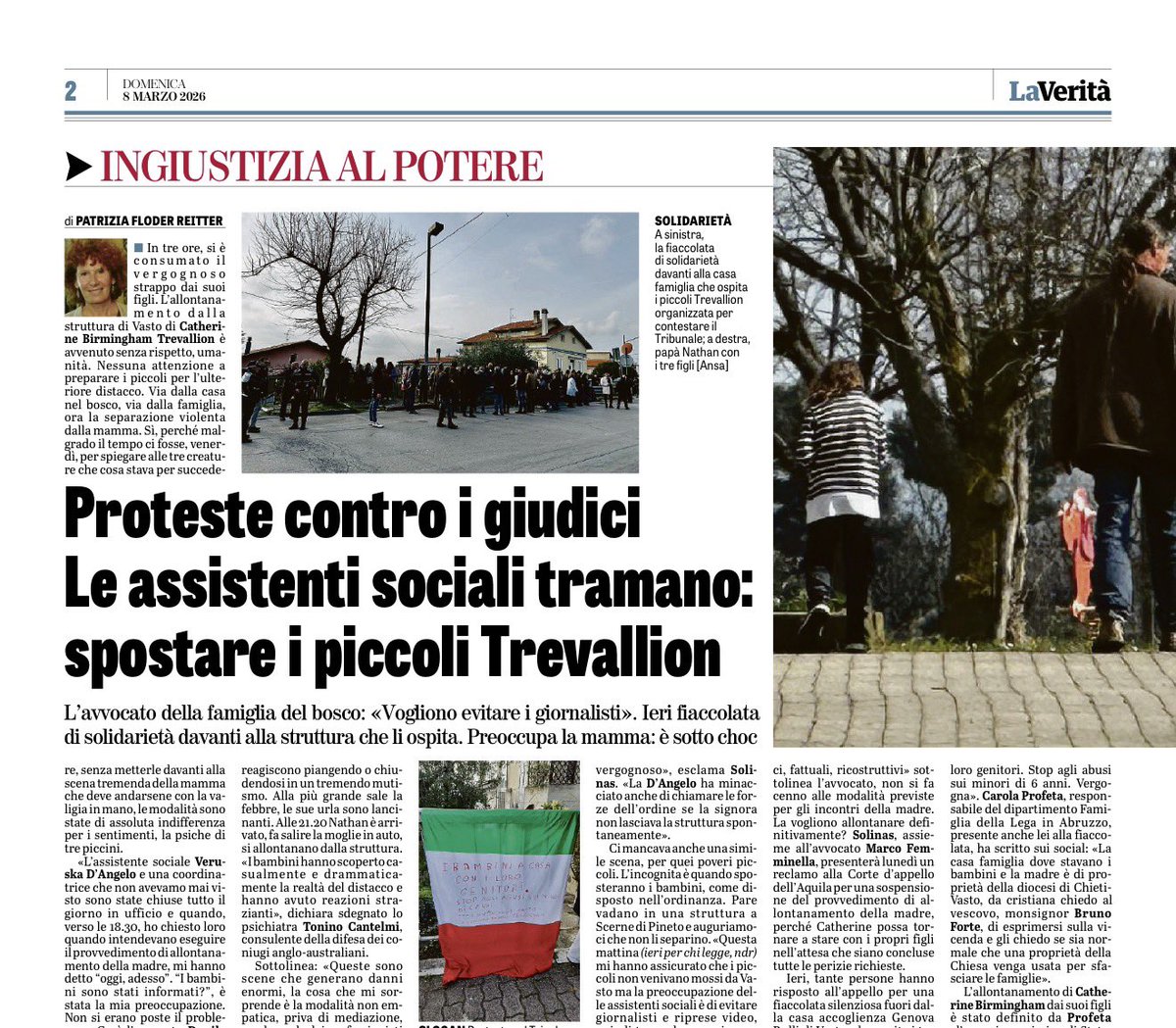 Ci vorrebbe l’invio d’ispettori e un’azione disciplinare contro chi separa una mamma dai suoi figli perché non condivide lo stile di vita dei genitori. I bambini non sono stati preparati alla separazione dalla madre, piangevano disperati. L’ass sociale ha minacciato la mamma di