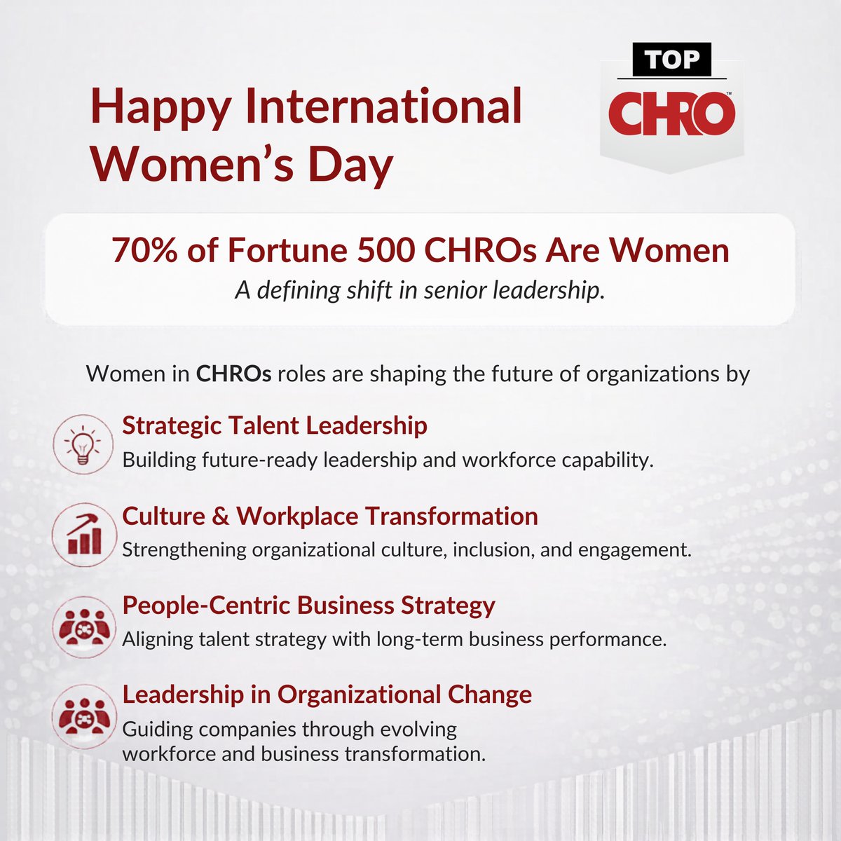 TopCHRO's tweet photo. Happy #InternationalWomensDay
Inclusive leadership strengthens organizations. Empowering women in leadership drives resilience, stronger talent systems, and sustained performance.

#WomeninLeadership #TopCHRO https://t.co/C4zs2KbvGu