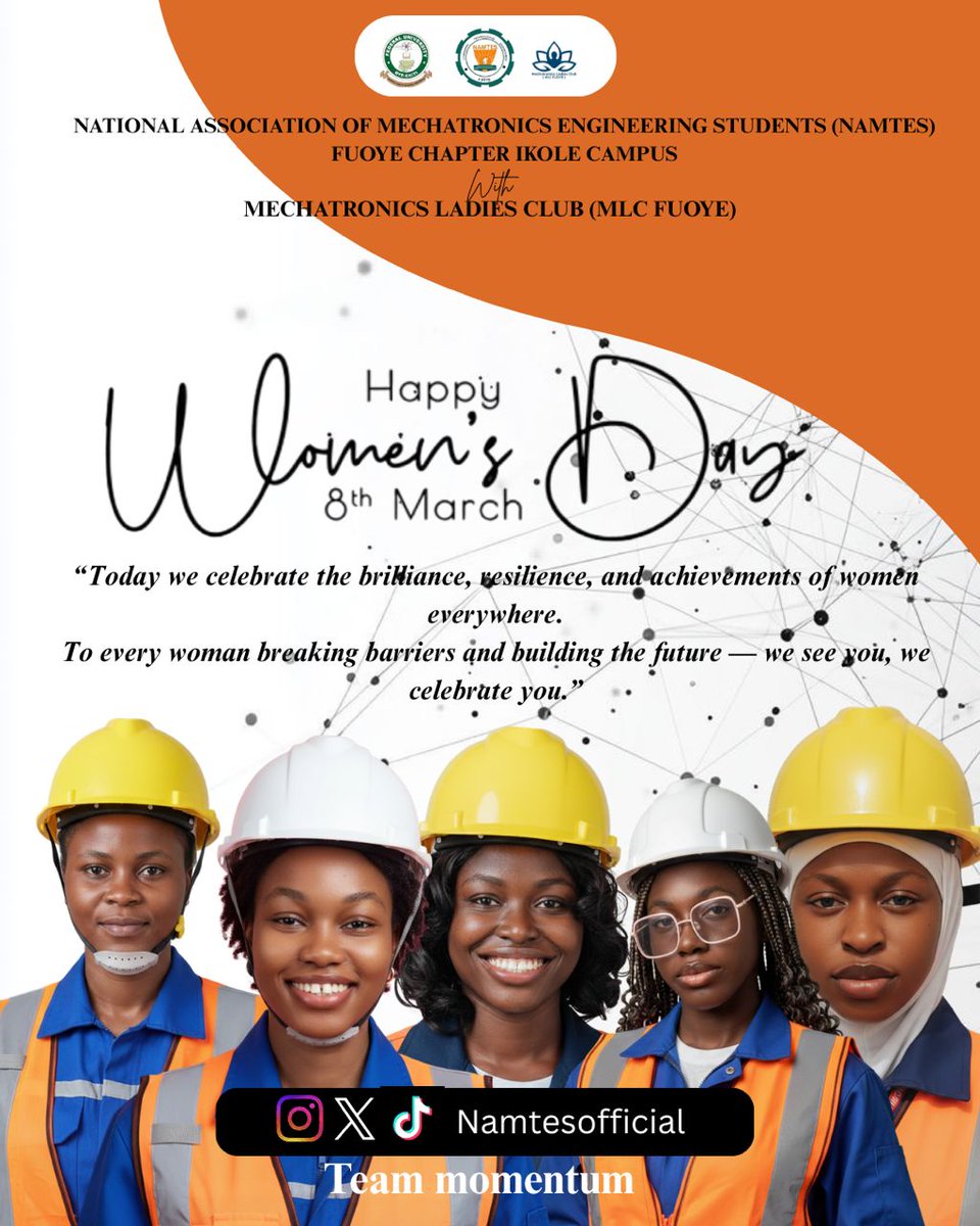 namtesofficial's tweet photo. HAPPY INTERNATIONAL WOMEN’S DAY 

Today, we celebrate the strength, brilliance, and resilience of women everywhere. 

 NAMTES FUOYE TEAM MOMENTUM proudly celebrates you today and always. 👷‍♀️✨ https://t.co/TVa3Dc4cy9