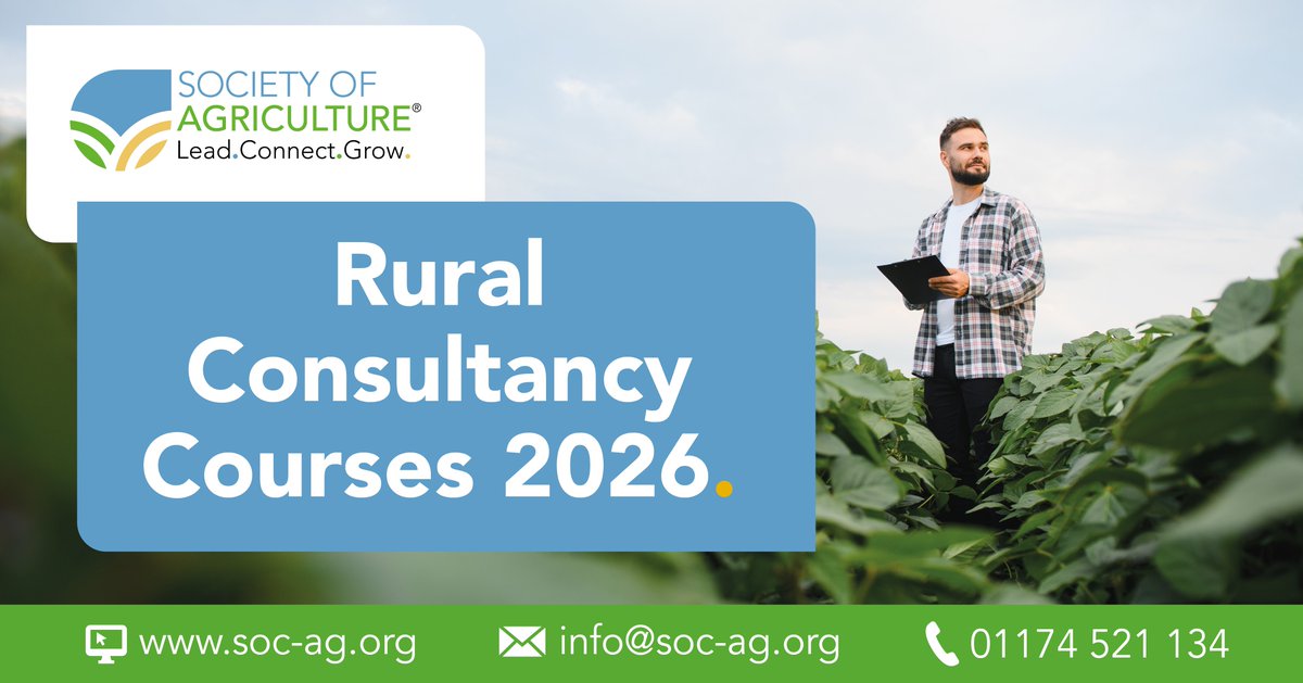soc_ag's tweet photo. Rural Consultancy Foundation Course
21–22 Apr &amp; 15 -16 Sept
From transitioning into consultancy to business planning, banking, tax &amp; diversification, this 2 day residential course gives you the practical grounding to support farm and rural clients.
Book: https://t.co/Zb1VMZmGH1 https://t.co/Vgr8jzfWN6