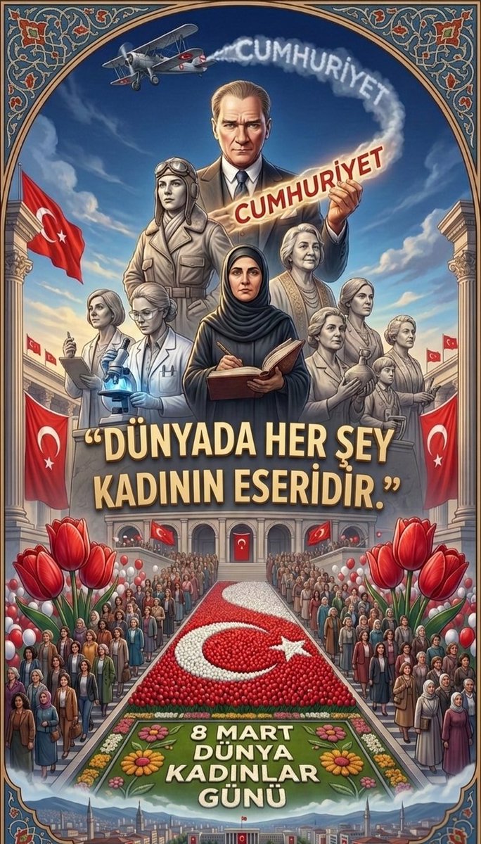 Cumhuriyetin bir kadını olarak, Atamızın "Dünyada her şey kadının eseridir" sözünü gururla taşıyorum. Emeğimizle, zekamızla ve bitmeyen enerjimizle dünyayı biz güzelleştiriyoruz. Kendi gücünün farkında olan tüm kız kardeşlerimin günü kutlu olsun! 🇹🇷💪✨
#8MartDünyaKadınlarGünü