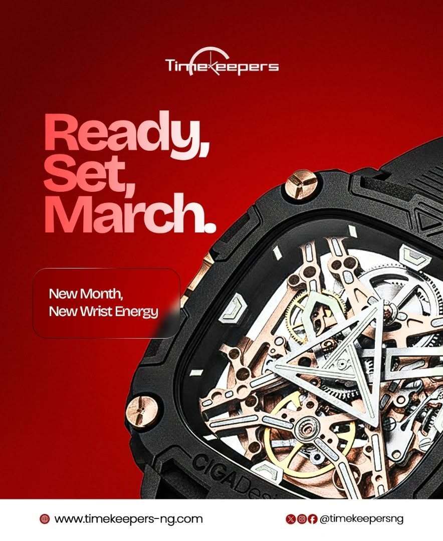 timekeepersng's tweet image. Time waits for no one and neither do we ⏳️

March into the new month with wrist energy that matches your ambition. 🕐⌚ 

#newmonth #timekeepers #marchvibes