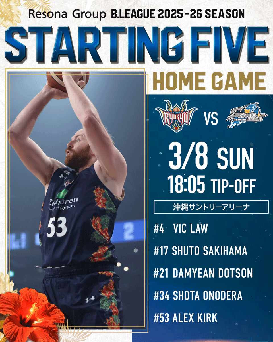 スターティング5】 □HOME 3/8(日)vs島根スサノオマジック #4 ヴィック