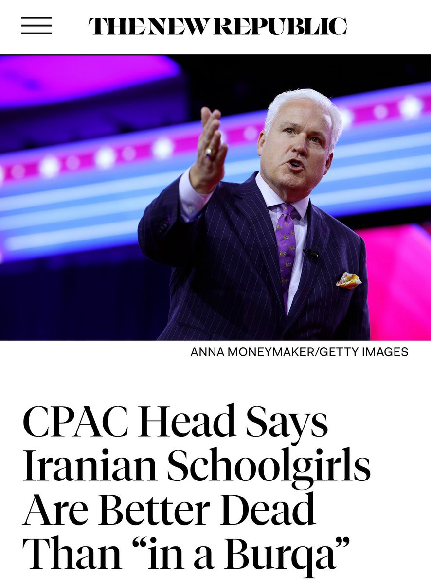 CPAC leader suggests the 160 young Iranian schoolgirls are better off dead than in a burqa. Iranians don’t even wear burqas, but these are the kinds of comments you get when ignorance meets savagery.