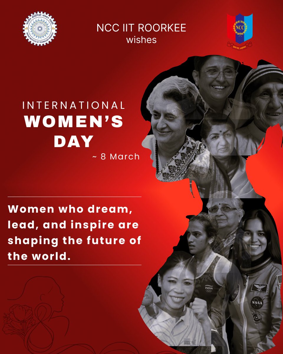 NccIITR's tweet photo. This Women’s Day, Team NCC IIT Roorkee celebrates the strength that nurtures, the courage that challenges, and the resilience that transforms the world.
Women are not just shaping the future - they are leading it.
#WomensDay 
#NCCIITR #EmpowerWomen https://t.co/nU30mzLmeb