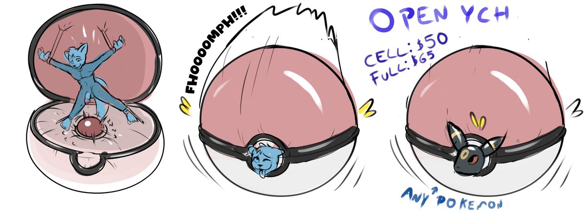 Pokeball bondage Ych 
-Open ych untill April 5th 
-Comment or send a DM to get yours 
-Paypal Only. 
-US dollars 
-Full or cell shading  
-small changes are ok 
-Only +18
