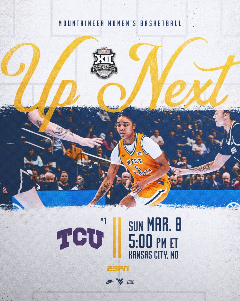 WVUWBB's tweet photo. Headed to the Big 12 Championship 🏆

🆚 TCU
⌚ 5 p.m.
📺 ESPN https://t.co/LO8gAjHZv7