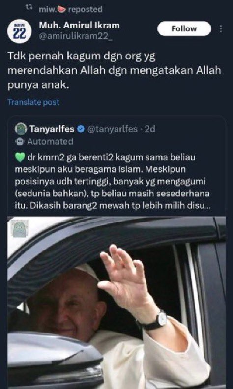 yaelah lil cuntttttt kyk muslim kaga ngurusin non muslim tiap hari ajeee 😂😂😂 btw lu gausah sok bener dah, gua ingetin lg nih kelakuan disrespectful lu ke pope