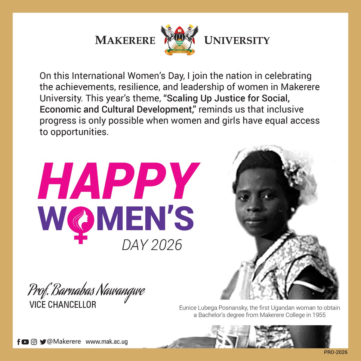 MakerereGMD's tweet photo. Happy #IWD2026 to you all incredible women @Makerere and world over. Thank you for your incredible and transformative contributions to humanity. 

#IWDUG2026 https://t.co/qWB2VKbnxp