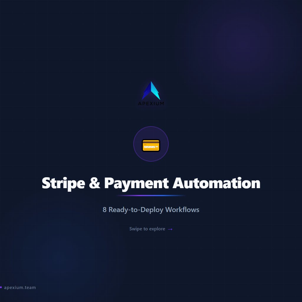 apexium0101's tweet photo. Automate every payment workflow in your Stripe stack

8 Stripe & Payment Automation workflows — ready to deploy:

→ Stripe Failed Payment Recovery (Email Drip)
→ AI-Powered Payment Recovery Emails
→ Subscription Revenue Optimizer (Churn + Dunning)
→ Stripe Dispute Alert + Case Tracker
→ Stripe Receipt + Archive + Ledger System
→ Stripe Checkout Follow-Up Bot
→ Stripe Cancellation Feedback Collector
→ n8n Workflow Auto-Debugger (AI Error Fixer)

Invoicing, dunning, reporting, and reconciliation on autopilot.

Built with n8n. No code required.

#n8n #Automation #Stripe #Payments