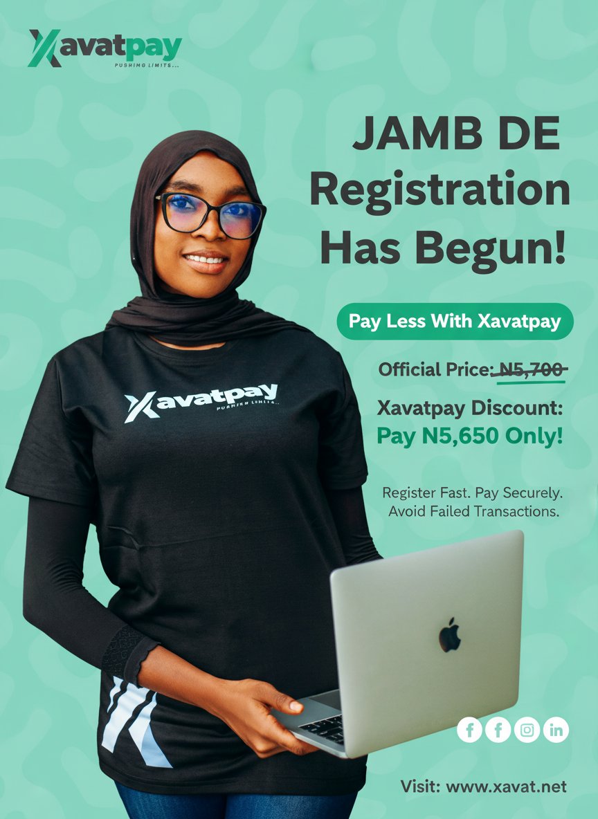xavatpay's tweet photo. Why should the e-PIN price also stress our lives? Xavat Pay says "Bros/Sisi, take ₦50 discount."

Use that ₦50 to buy one more sachet of cold water while you wait for the JAMB officer to capture your fingerprint for the 10th time. 🤲💨

📲 Get your e-PIN on Xavat Pay https://t.co/VsP4ASlQhA