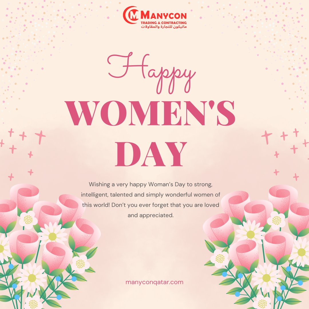 ManyconC's tweet photo. Celebrating the strength, courage, and achievements of women everywhere. 🌸
Happy International Women’s Day from MANYCON Trading &amp; Contracting.
#WomensDay2026 #Manycon #WomenEmpowerment #Respect #Equality https://t.co/JtENpR8OMm