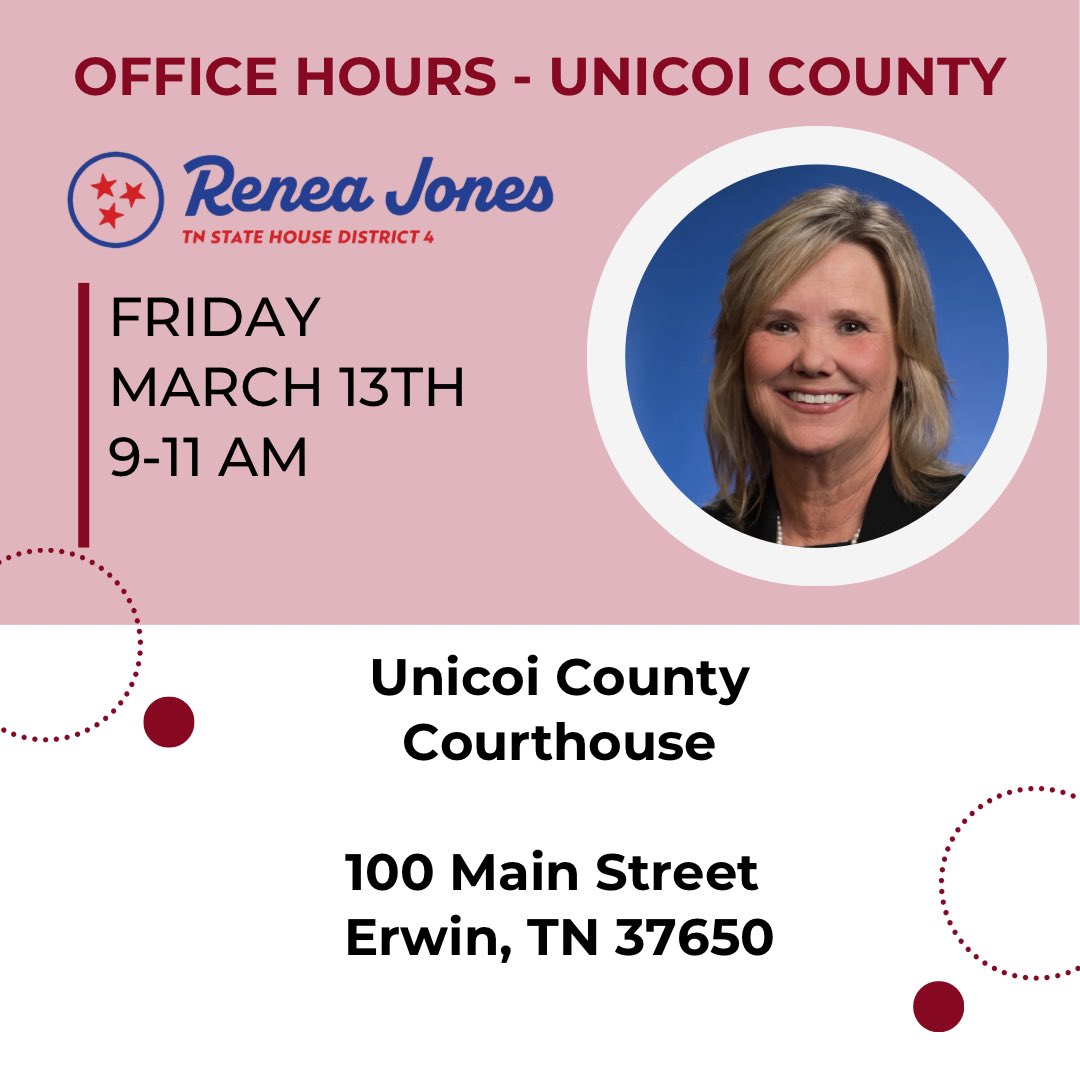 ReneaJones4TN's tweet photo. Announcing March office hours! We will have Blue Books available! https://t.co/zqZPKc4u4K