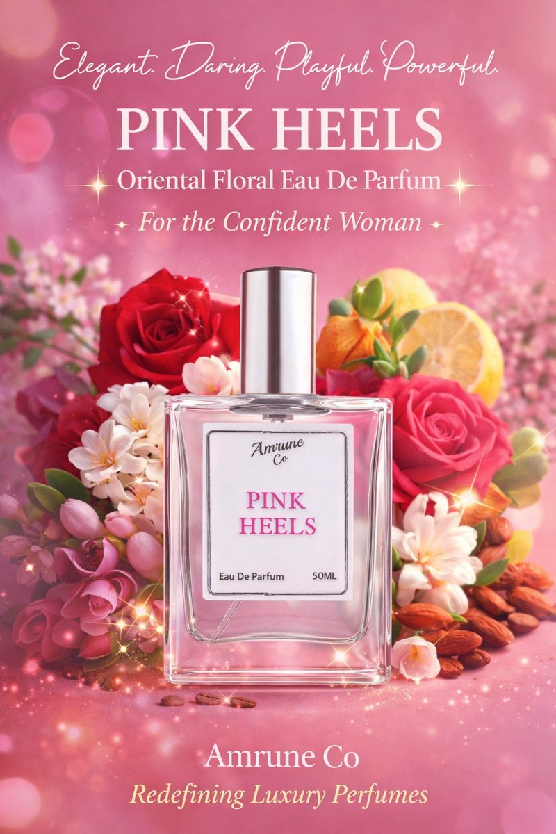 AmruneCo's tweet photo. Pink Heels by Amrune Co is a bold, sophisticated fragrance designed for women who embrace every side of themselves — elegant yet daring, playful yet powerful.

#amruneco #perfume #WomensDay https://t.co/oP0Wtrgows