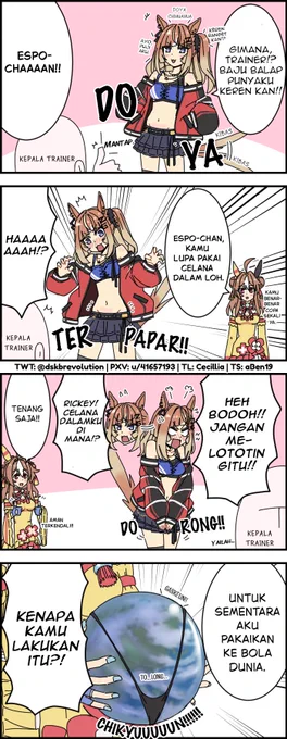 俺たちのウ漫画  「地球を包む温かさ」
インドネシア語翻訳:@HendraPutr69842

#ウマ娘 #エスポワールシチー #コパノリッキー #ウマ娘英訳 #ウマ娘インドネシア語翻訳 #Umamusume #UmaTranslations 