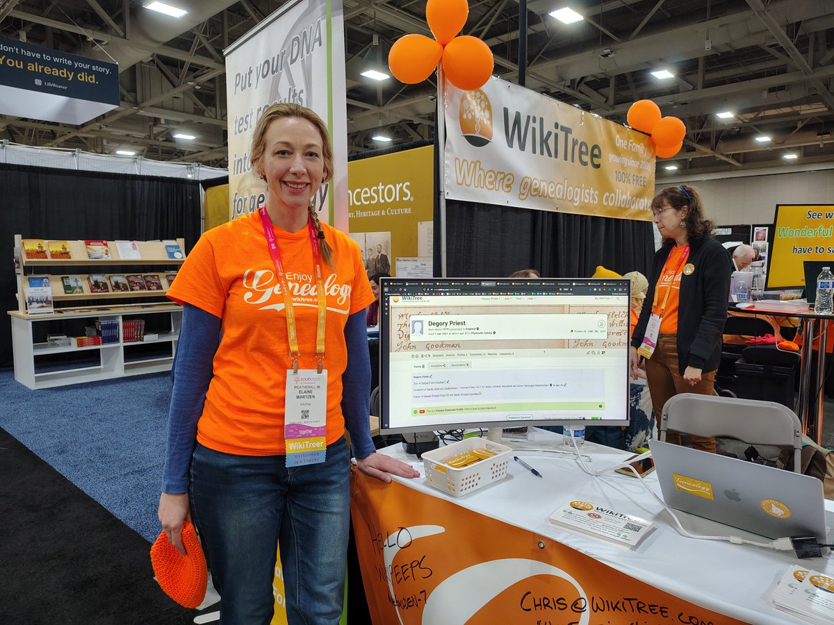 SamWoolf247's tweet photo. Had a wonderful time catching up with Elaine (a fellow military spouse) as she worked to help people better organize their family history through WikiTree. WikiTree is a completely free family history resource that you should check out. #WikiTree #RootsTech2026 https://t.co/n8GmLF3VmO