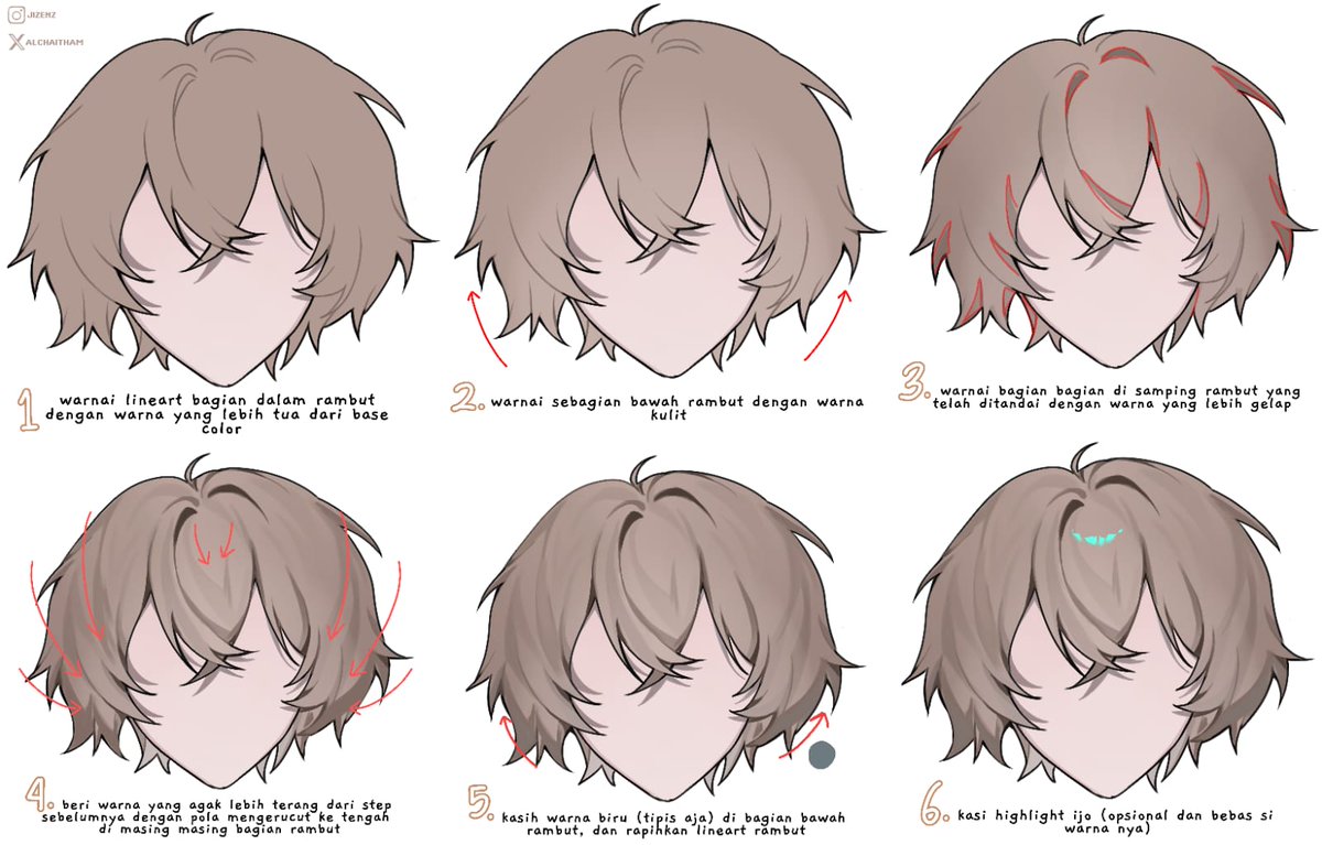 alchaitham's tweet image. Sdikit #tutorial render rambut versi mager ala gwej 🥀
#artidn #digidaw