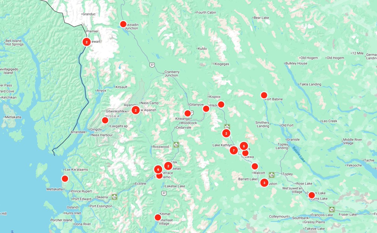 DriveBC's tweet photo. 👋⚡️There are a number of power outages in #NorthernBC affecting communities along #BCHwy16, #BCHwy37 and #BCHwy37A due to high winds. Travelers are reminded to watch for fallen trees and debris on #BCHighways. ℹ️For more information on outages, visit https://t.co/1vezywC9XW or @BCHydro
For information on road conditions, visit https://t.co/yVVq38WOJL