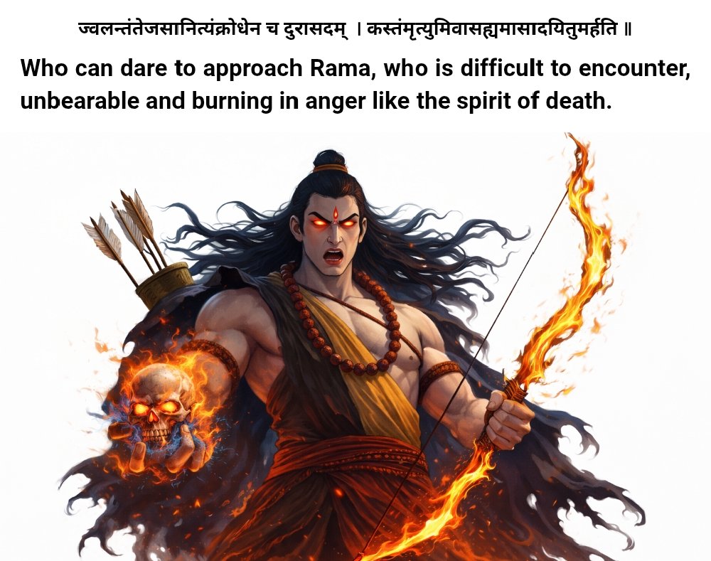 agniyuta's tweet photo. – Valmiki Ramayana 6.64.15 📖 

When people talk about rage unko Ram se Parshuram pe kyu shift hona padta hai ? Shayad unhone Bhagwaan Ram ka rage nhi dekha hai 🌝

Mahodara to Rāvaṇa : https://t.co/OsXyT5ASUN