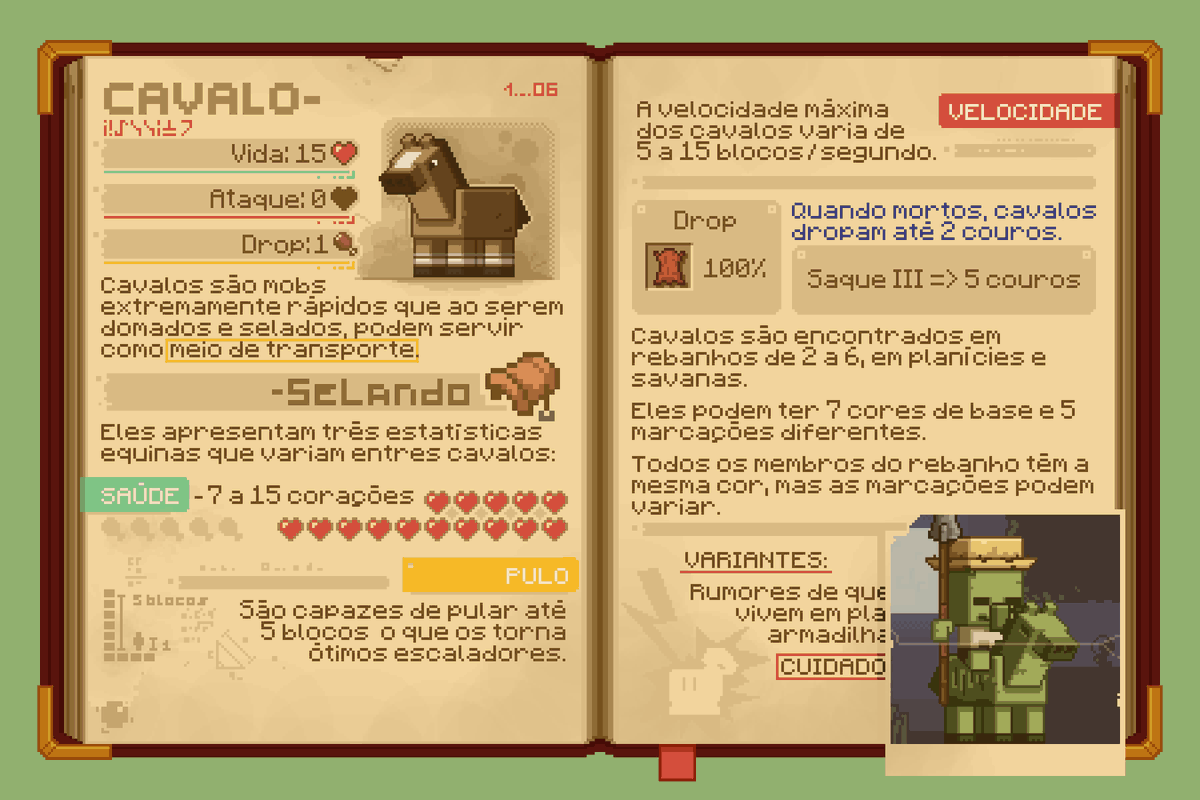 Você viu aquilo? 🎠
Conheça um pouco mais do Cavalo, a montaria mais rápida do Minecraft, nesta nova página do Mobestiário: Poc-Edition 📚
#minecraft #pixelart