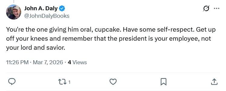 Wacko 'Never Trumper' goes sideways on X.