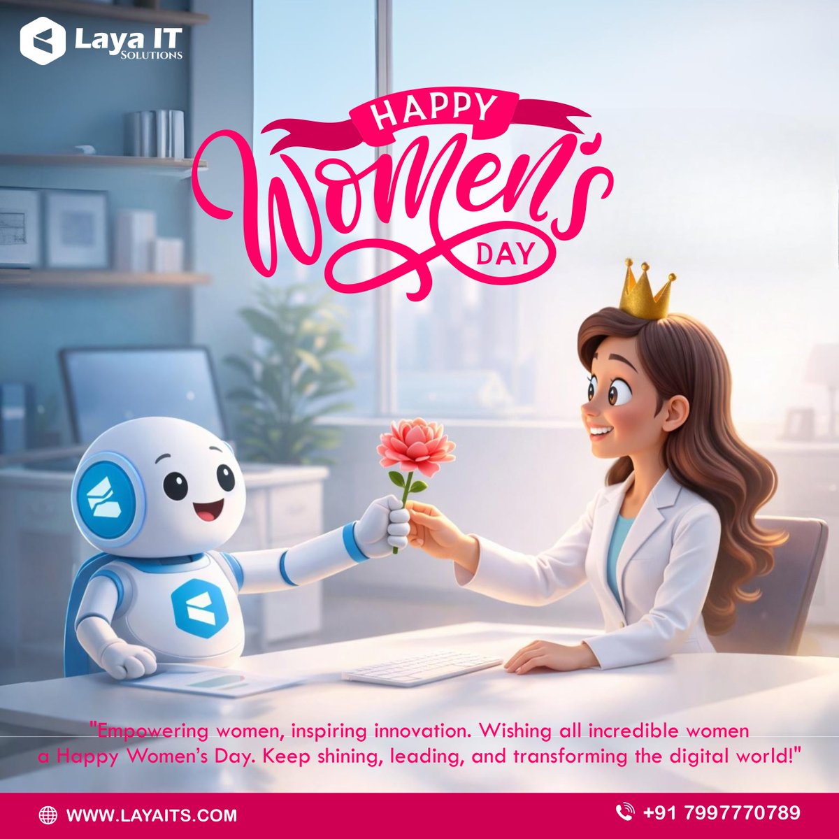 LayaITSolutions's tweet photo. Happy Women’s Day! 🌸
Celebrating the creativity, strength, and innovation of women who inspire progress every day.
At Laya IT Solutions, we salute the women shaping the digital world and building a brighter future. 💻✨

#HappyWomensDay #WomensDay2026 #LayaITSolutions #Hyderabad https://t.co/5yvKFUWgY1