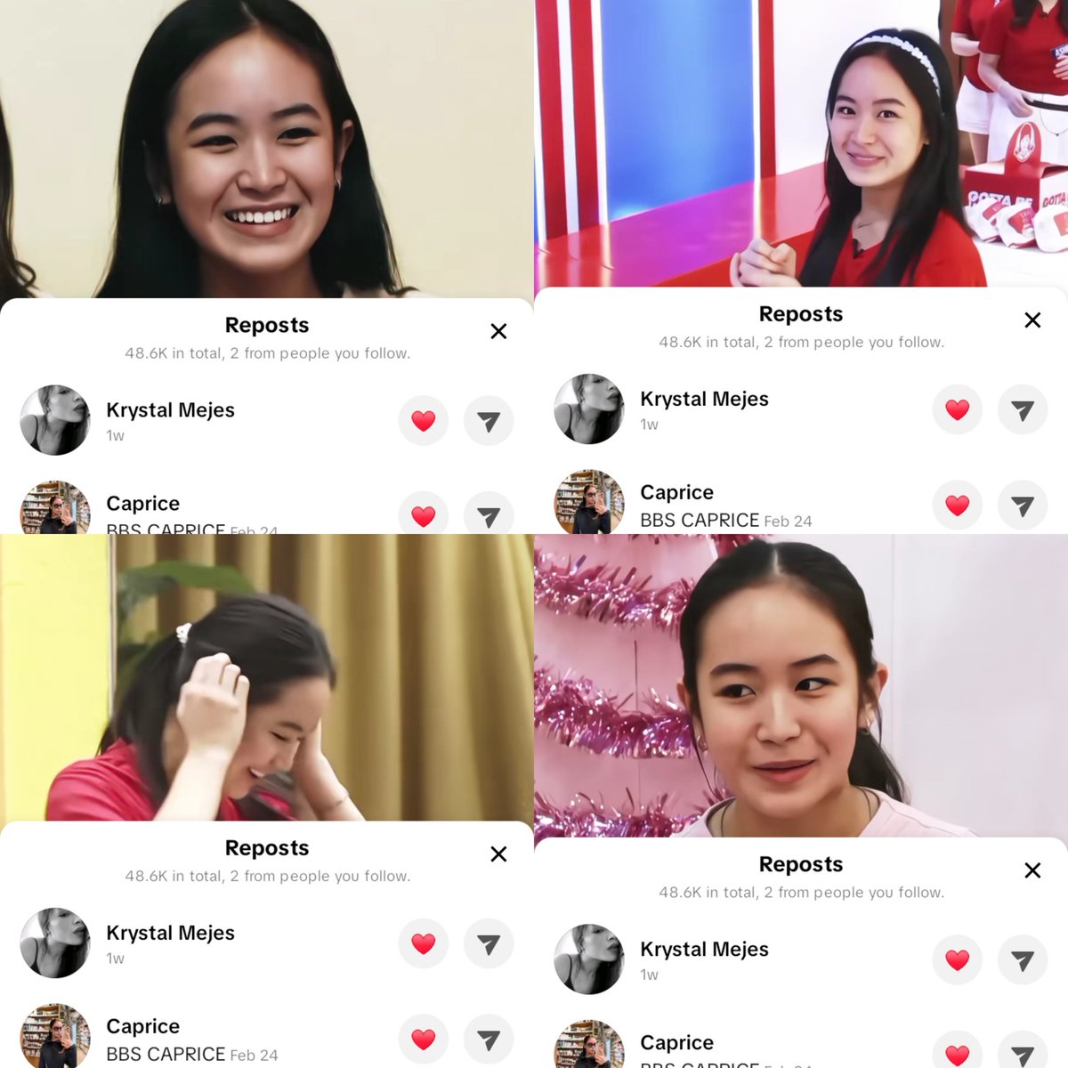 repost ni krystal na vid ng ibang hms vs. repost niya na vid ni caprice 😭