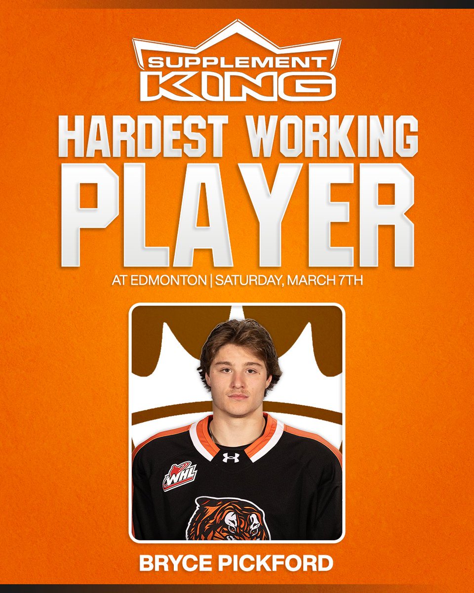 tigershockey's tweet photo. Bryce Pickford is tonight's Hardest Working Player presented by @SuppKingCanada   🐅 https://t.co/XgAv38LZuO