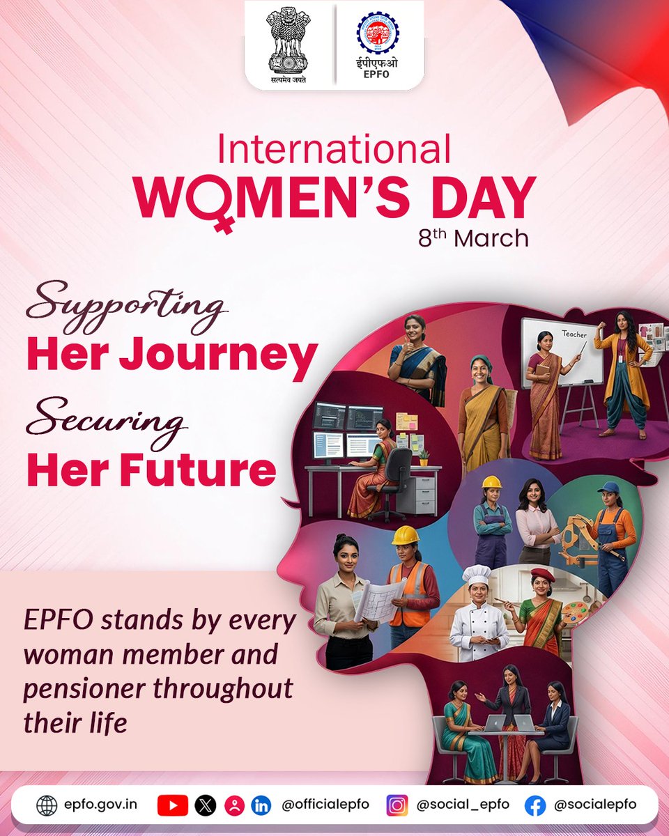 officialepfo's tweet photo. Supporting her journey, securing her future.

EPFO stands by every woman member and pensioner, ensuring social security throughout her life.

#EPFO #EPFOWithYou #HumHainNa #InternationalWomensDay 
@narendramodi @PMOIndia @mansukhmandviya @ShobhaBJP @LabourMinistry @PIB_India @mygovindia
