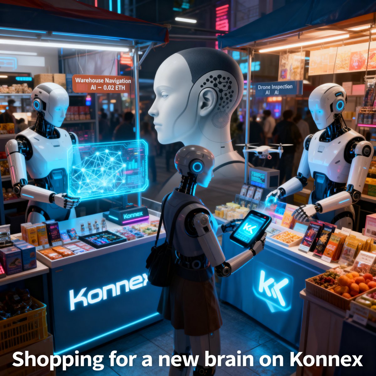 BrightSund22718's tweet photo. Just picking up some fresh @konnex_world  IQ at the night market.🤖
Who needs sleep when you can download skills? 😅😅 https://t.co/StnD5xAUsO