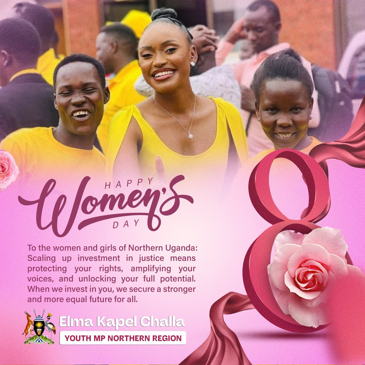 ElmaKapelChalla's tweet photo. International Women’s Day!
Theme:
“Scaling Up Investment to Accelerate Access to Justice for All Women and Girls in Uganda”.
Scaling up investment in justice means protecting the rights of women and girls and amplifying their voices. Women make up 50.4% of Uganda’s population, and empowering them strengthens our nation.
We must keep girls in school by addressing menstrual hygiene challenges, promoting reusable sanitary towels, and considering tax incentives on sanitary products.
When you educate a girl, you educate a nation. It’s time not just to invite women to the table, but to empower them to lead. 🇺🇬