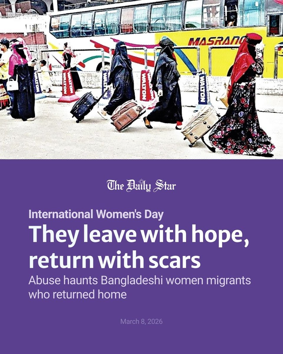 dailystarnews's tweet image. According to the Bureau of Manpower, Employment, and Training, more than one million #Bangladeshi women are currently #Working #Abroad. However, there is no official record of how many have returned after facing difficulties.

🔗thedailystar.net/news/banglades…
#InternationalWomensDay