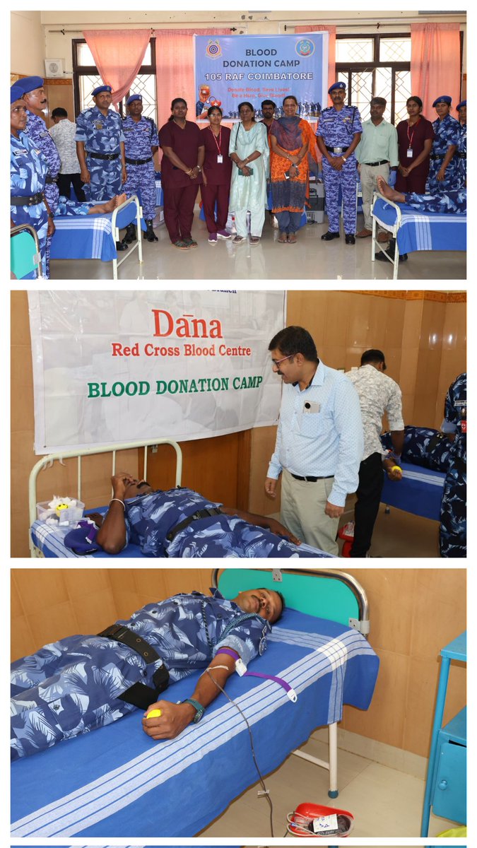 raf105bn's tweet photo. As part of the #87thCRPFRaisingDay, #105BNRAF organised a Medical Camp &amp; Blood Donation Camp at #105BNRAFCoimbatore in collaboration with Dr. Muthu’s Hospital and Red Cross Society. Personnel donated blood, while families and force personnel attended the medical check-up https://t.co/Dh5vqOo1SC