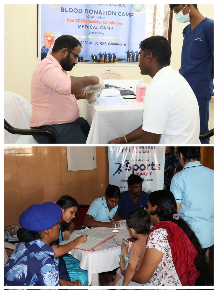 As part of the #87thCRPFRaisingDay, #105BNRAF organised a Medical Camp &amp; Blood Donation Camp at #105BNRAFCoimbatore in collaboration with Dr. Muthu’s Hospital and Red Cross Society. Personnel donated blood, while families and force personnel attended the medical check-up