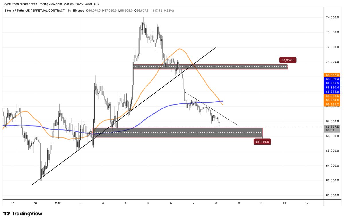 Arkadaşlar, #Bitcoin tarafında son hamleyle birlikte bir likidite süpürme (liq sweep) iğnesi gelebilir ve 65.800 civarı alınabilir. Buradan gelecek tepkiyle birlikte fiyatın 70.000 seviyesine doğru yeniden bir hamle yapması mümkün.

Şu an 66.800 civarındaki likidite birikimleri