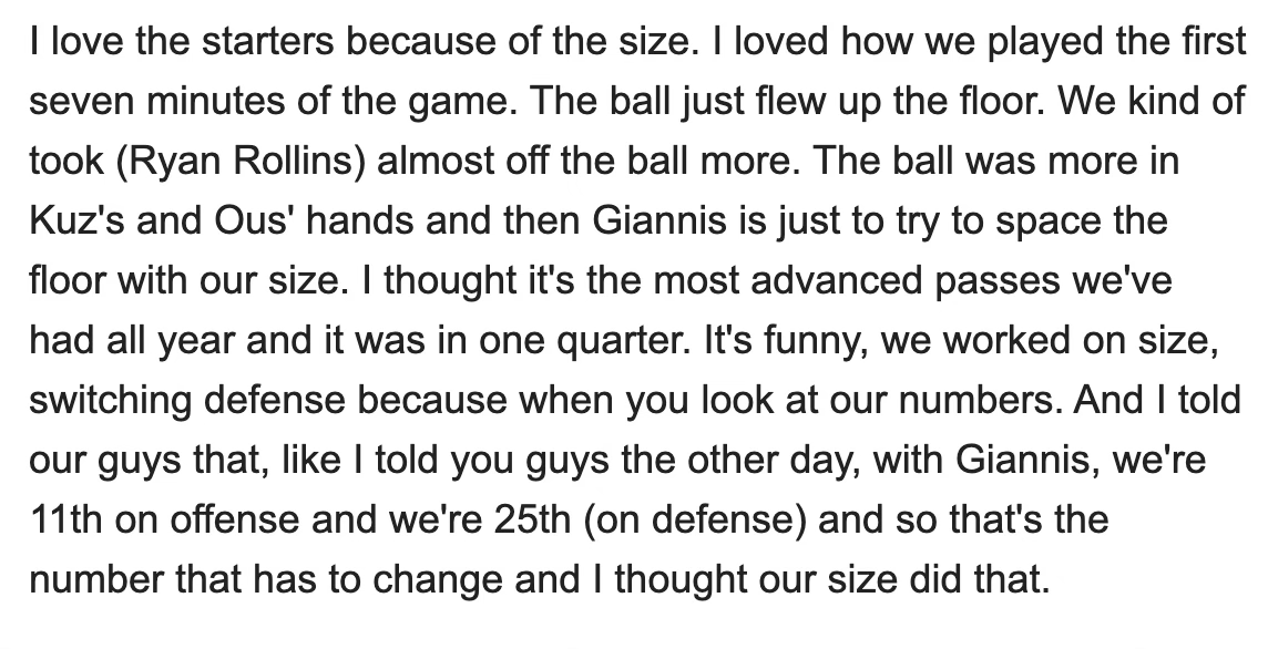 eric_nehm's tweet photo. Doc Rivers, on the Bucks' starting lineup tonight: https://t.co/uLNx2Bd3Xd