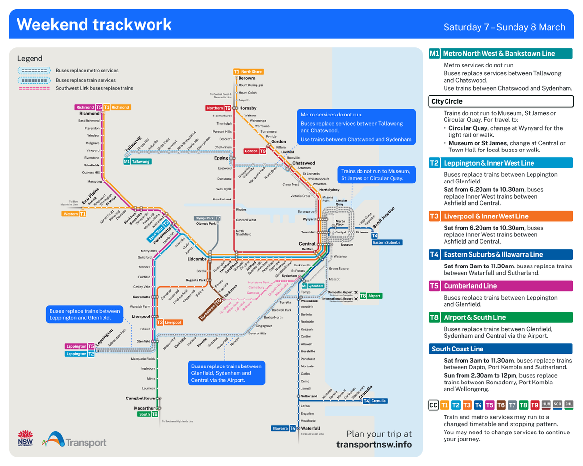 T5SydneyTrains's tweet image. Are you travelling on the T5 Cumberland Line this weekend?

🚍#trackwork buses may affect how you travel.

Buses replace trains between Leppington and Glenfield.

More info: transportnsw.info/alerts/details…