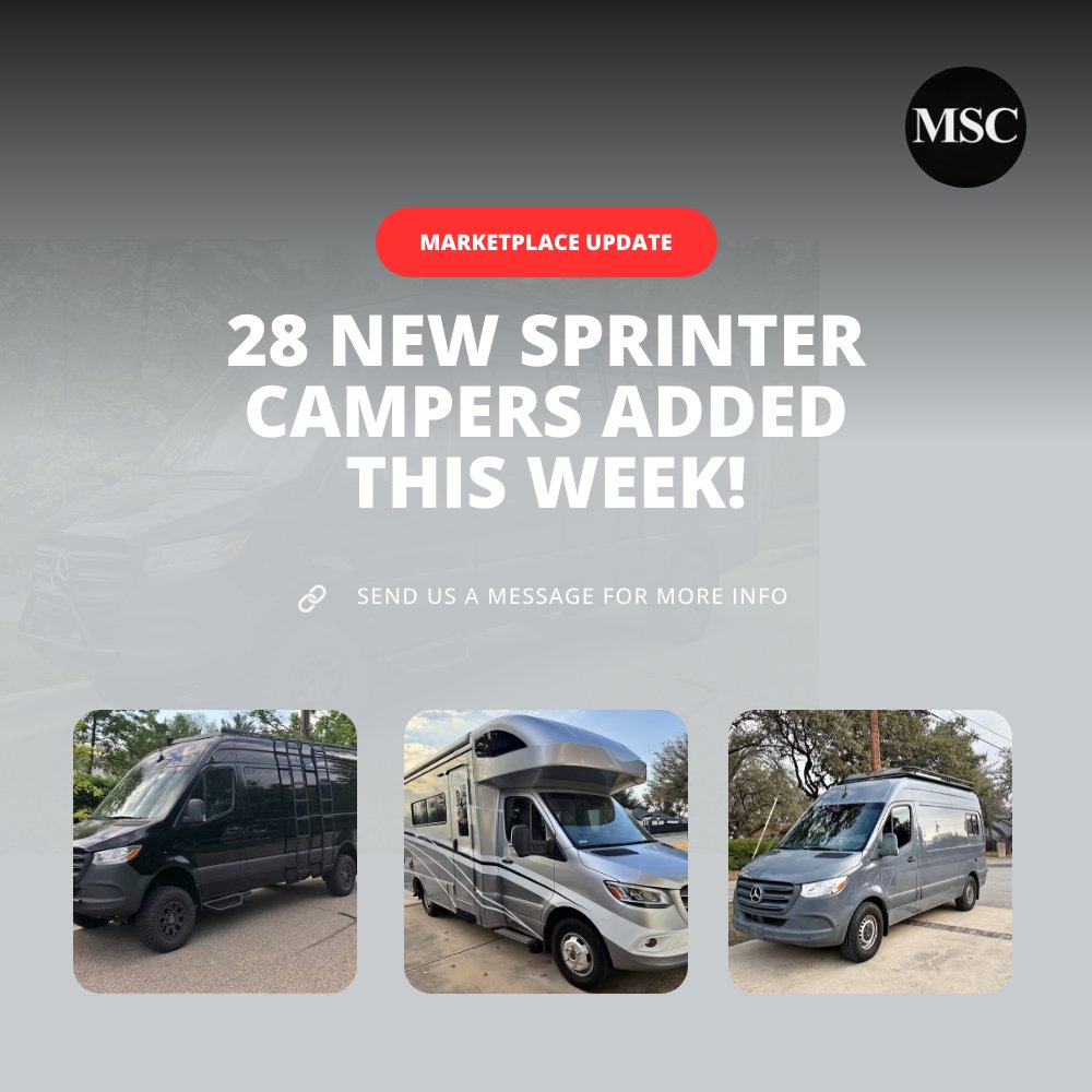 MercedesCamper's tweet photo. Marketplace Update for March 7th

28 New Sprinter Campers added this Week!

See them all in our Mercedes Sprinter Camper Marketplace - send us a message for more information. https://t.co/kRjIpxPTDL