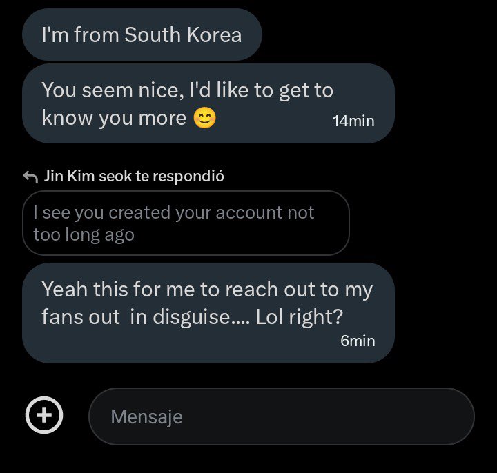 parkoookie's tweet photo. En pleno 2026 y aún hay gente que se quiere hacer pasar por uno de los chicos… 
(Me enviaron estas capturas) me preocupa pensar que puedan haber niñas que si se lo puedan creer… https://t.co/G6ZvImztgs