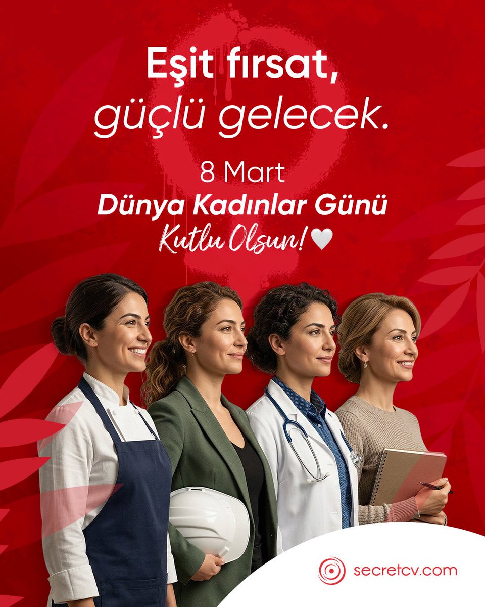 secretcvcom's tweet photo. Kadınların yetenekleri, emeği ve liderliği iş hayatını daha güçlü kılıyor.
Daha eşit, daha kapsayıcı bir çalışma hayatı için çalışan tüm kadınların #8Mart Dünya Kadınlar Günü kutlu olsun. https://t.co/Mg1RbW3UB9