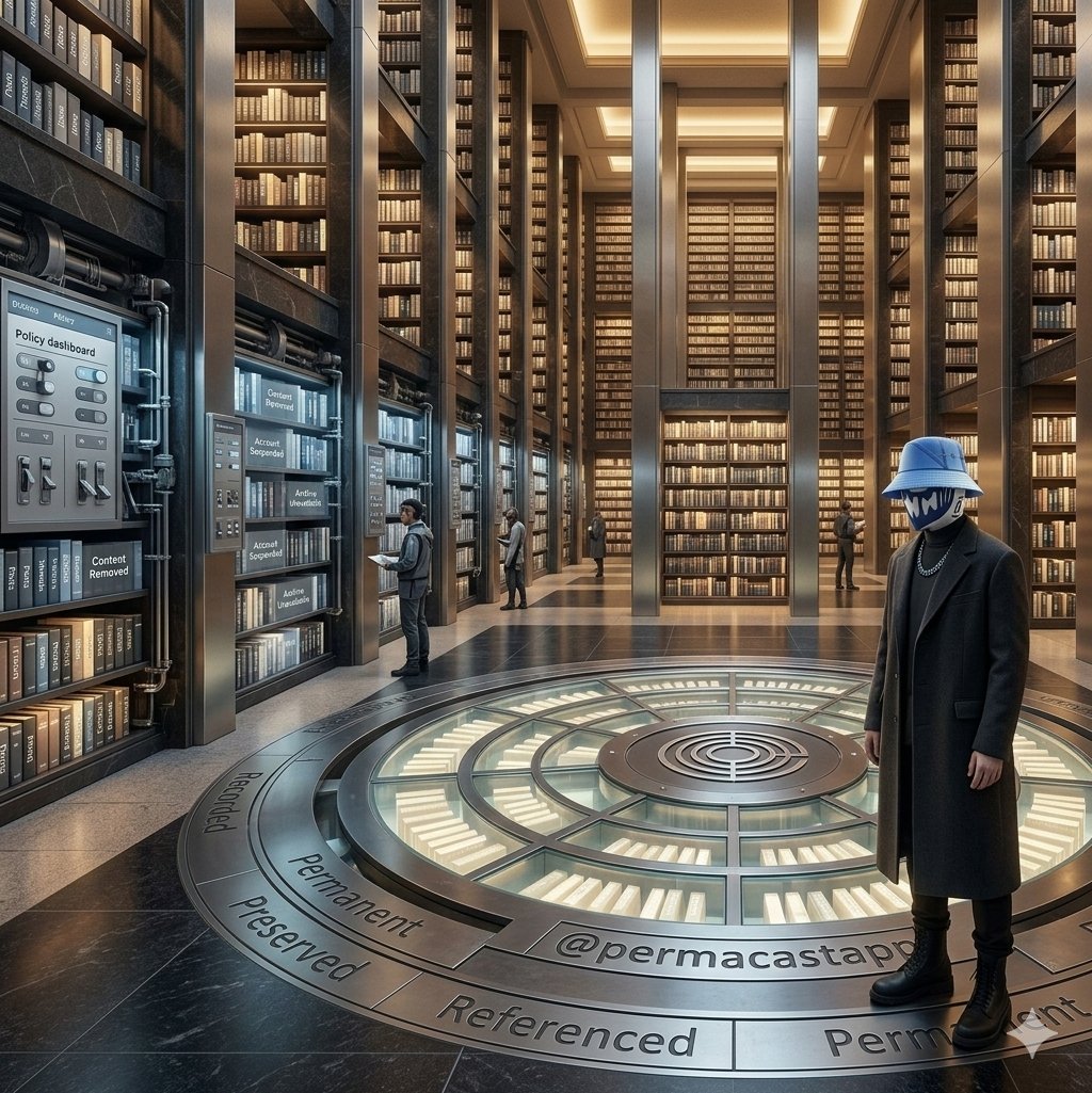 The internet usually remembers only what platforms allow.

Policies change. Accounts disappear. Histories get rewritten.

That’s a fragile way to store digital memory.

Projects like <a href="/permacastapp/">Permacast.app</a> are trying to change that.

GM 🔆