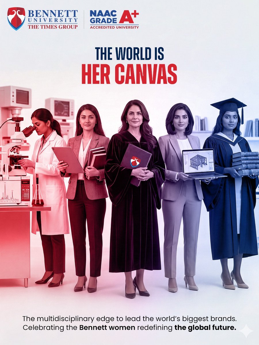 bennettuniv's tweet image. The world is her canvas, and she’s painting the future.
From laboratories to boardrooms, classrooms to design studios, women are shaping ideas, building innovations, and redefining possibilities every single day.

#WomensDay #BennettUniversity #TimesNow #CampusLife
