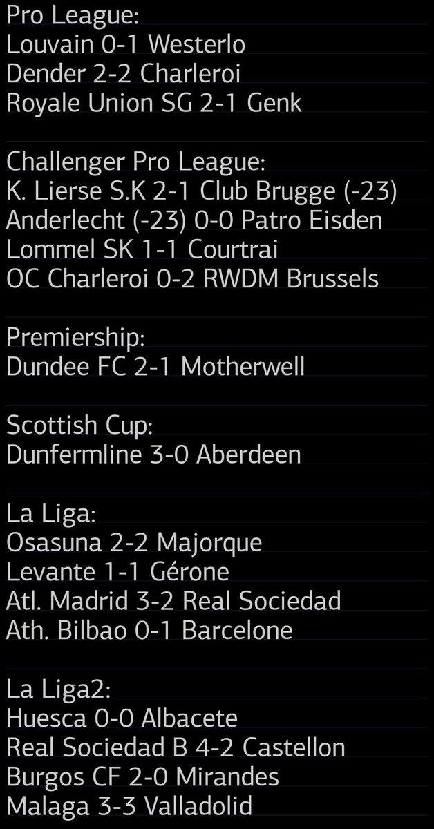 TrisInfoFoot's tweet photo. Les résultats foot d'hier, Samedi 07 mars: #FACup #Ligue2BKT #ESTACCF38 #LMFCFCA #LaLiga #SerieA #CagliariComo #Bundesliga #Eredivisie #Ligue1McDonalds #FCNSCO #ATLSOC #AJARCSA #LigaPortugal #ASSERED #JUVPIS #ATHFCB #NEWMCI #TFCOM https://t.co/NF49d6rm9Q