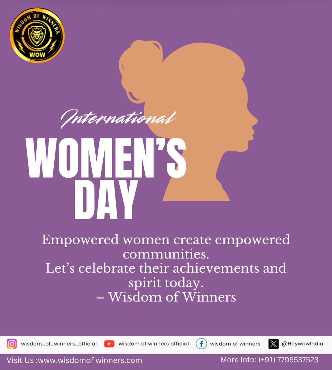 HeywowIndia's tweet photo. Strong women build stronger worlds💥

Happy Women’s Day from Wisdom of Winners☺️

#InternationalWomensDay #WisdomOfWinners #WomenPower #WomenSupportWomen #WOWIndia https://t.co/93NoW7AP8D