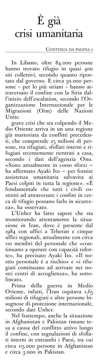 È già crisi umanitaria
Beirut è un accampamento a cielo aperto
Centinaia di migliaia di sfollati costretti da Israele a scappare dalle loro case, senza avere un posto dove andare
L’apertura dell’Osservatore Romano