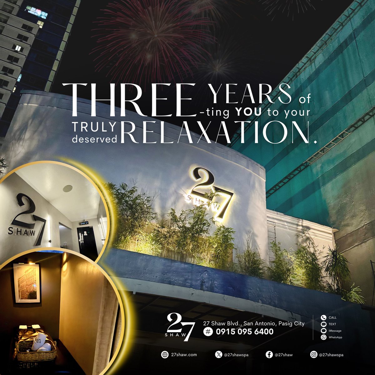 27shawspa's tweet photo. 3 years of three-ting you to your truly deserved relaxation. ✨
#ThisIs27Shaw 🖤 https://t.co/xppqqALTfD