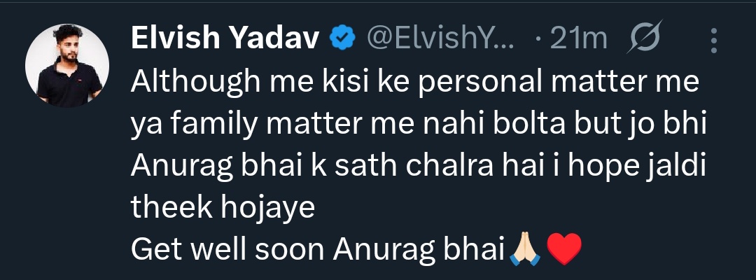 Finally, #ElvishYadav reacts to Anurag Dobhal, saying he can’t interfere in anyone’s personal matters and wishing him a speedy recovery.