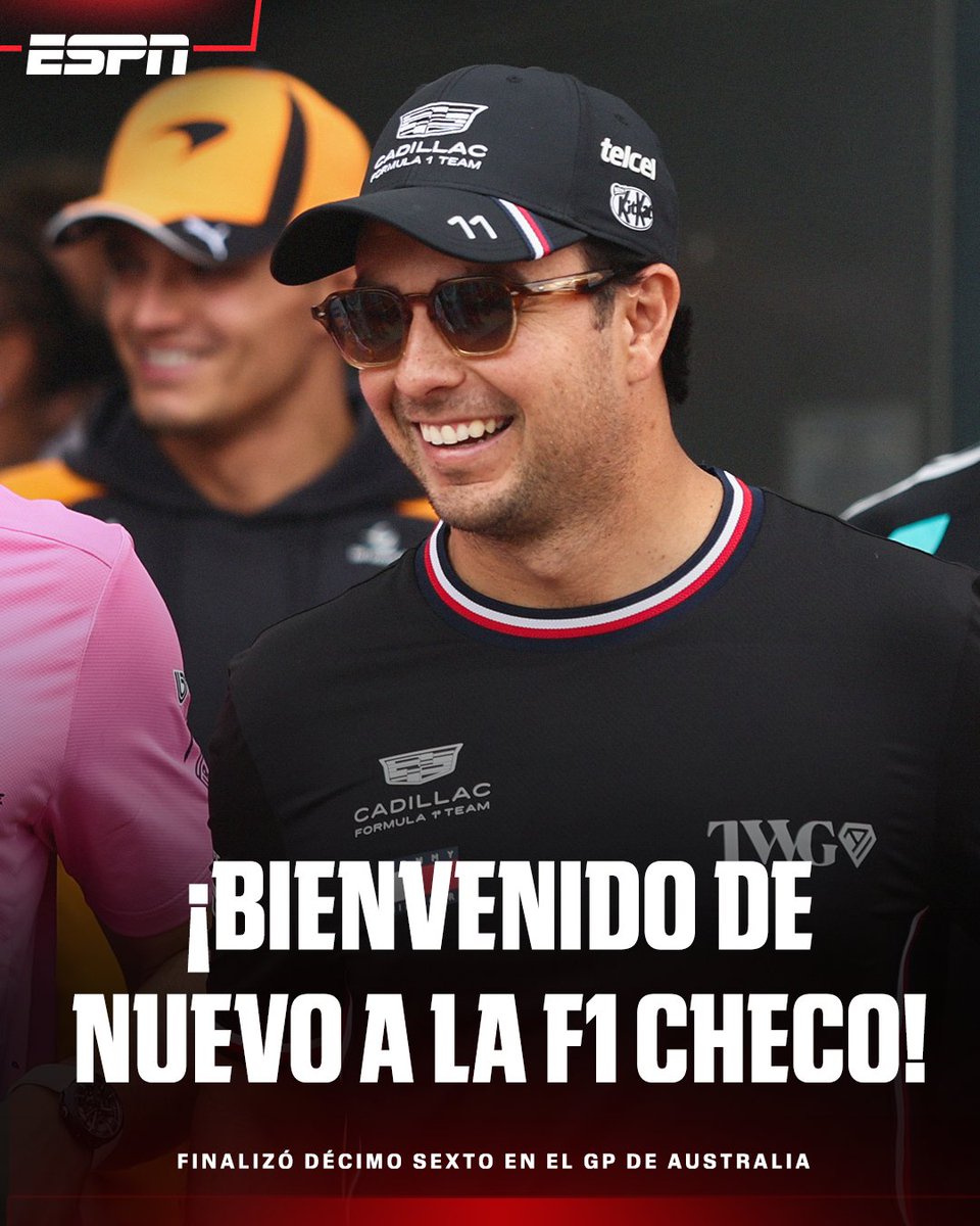 ESPNmx's tweet photo. ¡CHECO PÉREZ CULMINA SU PRIMERA CARRERA CON CADILLAC! 👏

El piloto mexicano finalizó décimo sexto en el GP de Australia tras haber estado año ausente en la F1 🏎️

Se te extrañaba verte en la pista Chequito ❤️ https://t.co/HcNv3vJXYe